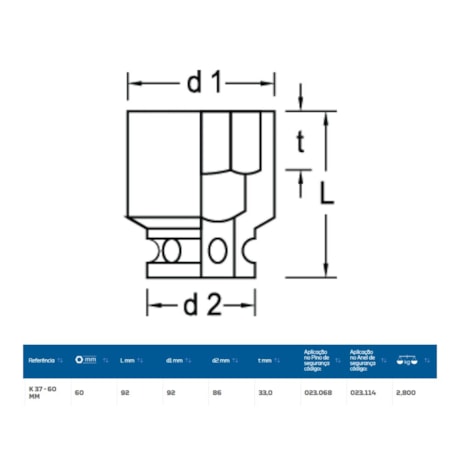 Soquete Impacto Sextavado 60mm Encaixe 1.1/2