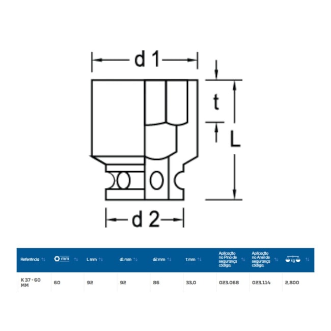 Soquete Impacto Sextavado 60mm Encaixe 1.1/2