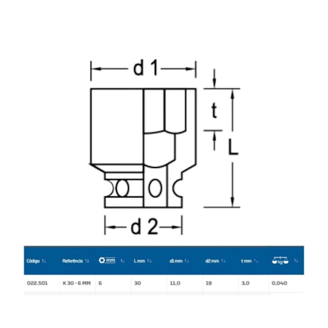 Soquete Impacto Sextavado 6mm Encaixe 3/8