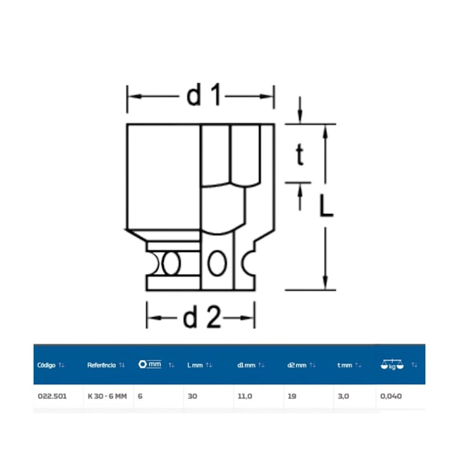 Soquete Impacto Sextavado 6mm Encaixe 3/8