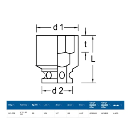 Soquete Impacto Sextavado 90mm Encaixe 1