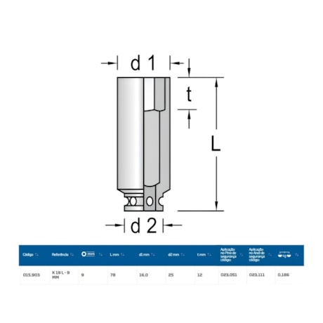 Soquete Impacto Sextavado 9mm Longo Encaixe 1/2