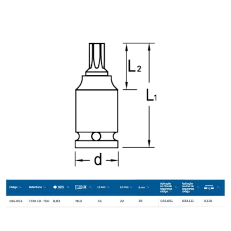 Soquete Impacto Torx T50 Encaixe 1/2