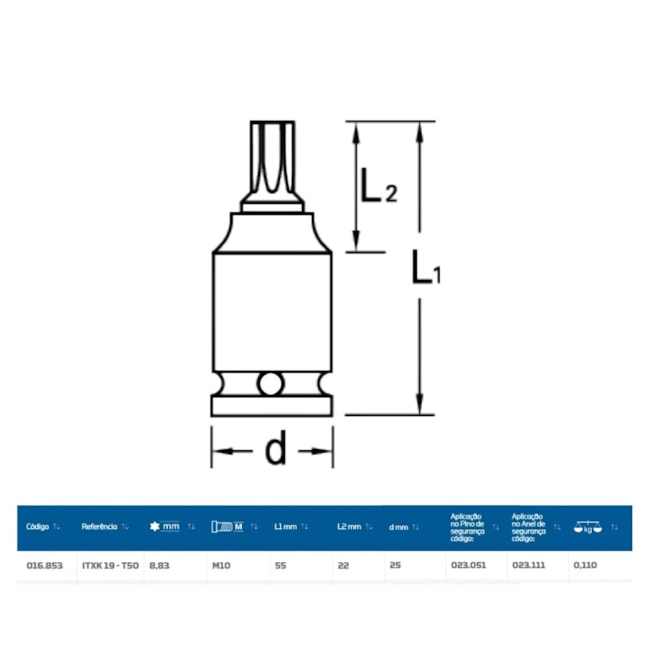 Soquete Impacto Torx T50 Encaixe 1/2