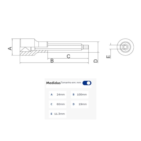 Soquete Longo Hexagonal 10mm Encaixe 1/2