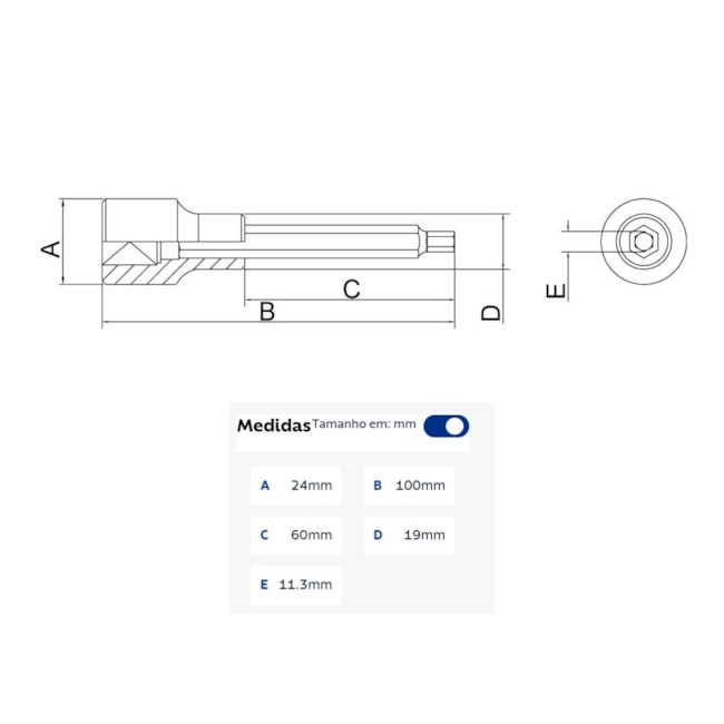 Soquete Longo Hexagonal 10mm Encaixe 1/2