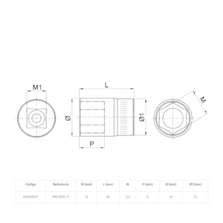 Soquete Sextavado 1/2