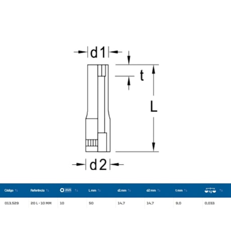 Soquete Sextavado 10mm Longo Encaixe 1/4
