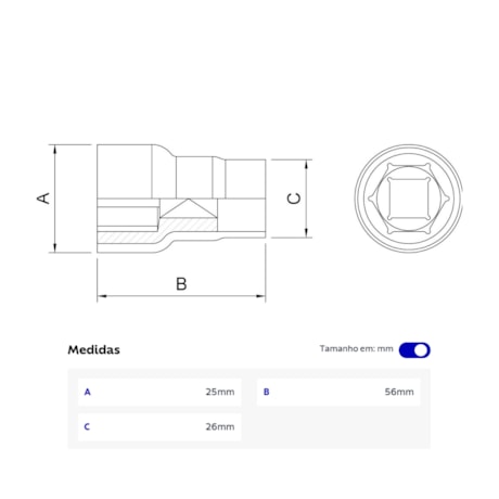 Soquete Sextavado 13mm Encaixe 1/2