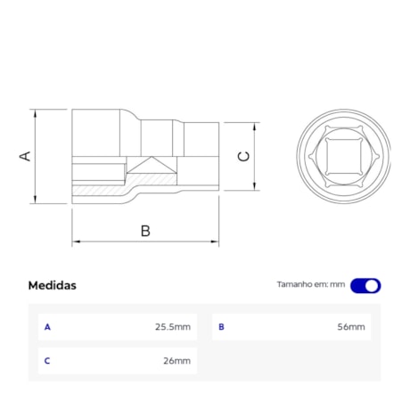 Soquete Sextavado 14.0mm Encaixe 1/2