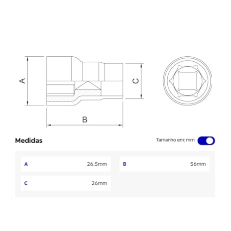 Soquete Sextavado 15.0mm Encaixe 1/2