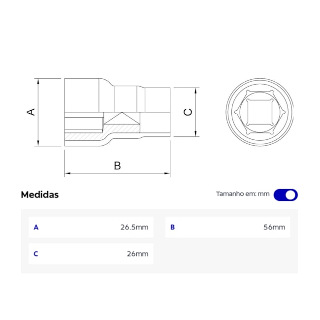 Soquete Sextavado 15.0mm Encaixe 1/2