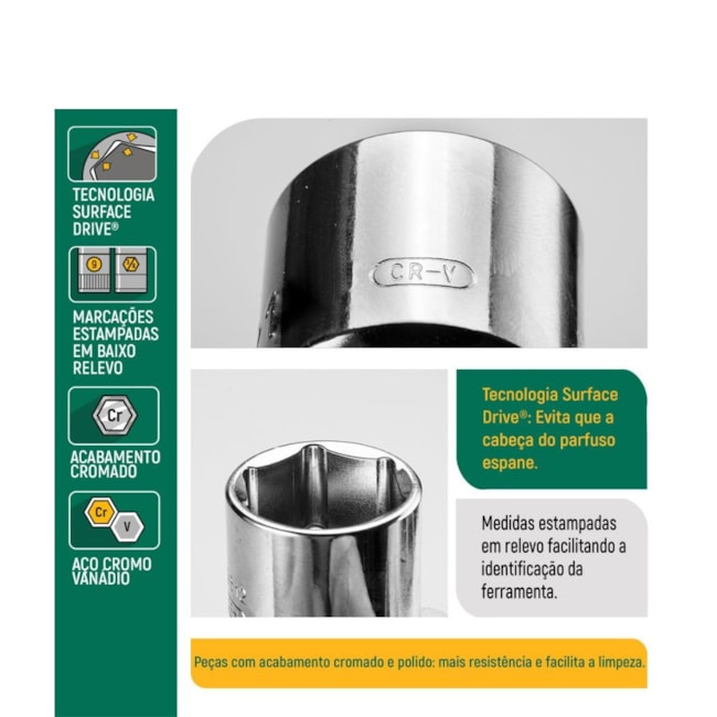 Soquete Sextavado 15mm Encaixe 3/8