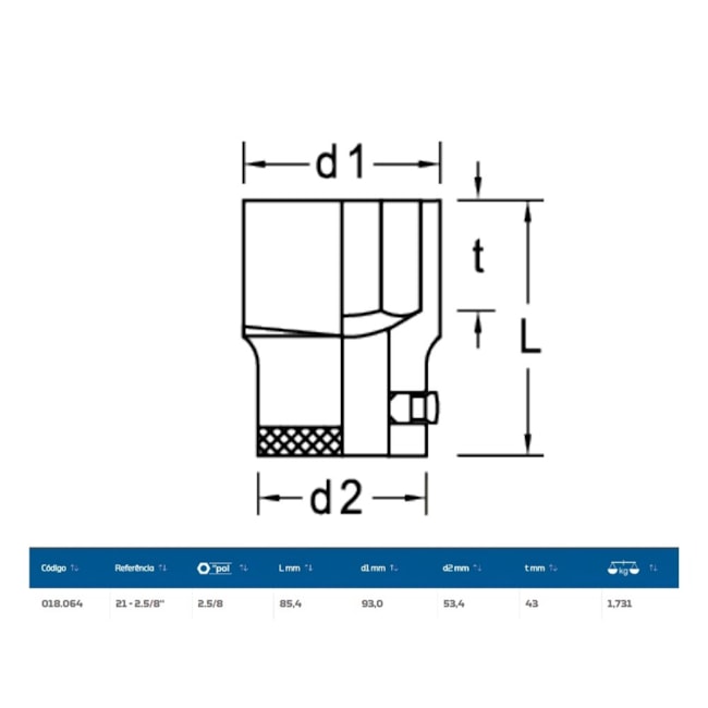 Soquete Sextavado 2.5/8