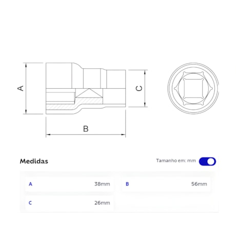 Soquete Sextavado 24.0mm Encaixe 1/2