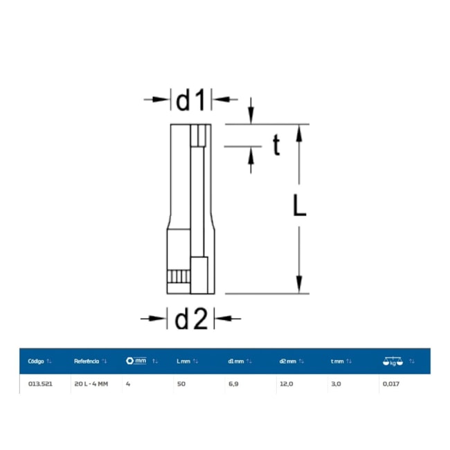 Soquete Sextavado 4mm Longo Encaixe 1/4