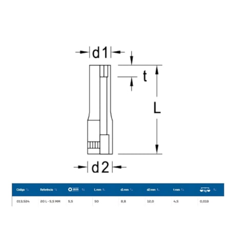 Soquete Sextavado 5.5mm Longo Encaixe 1/4