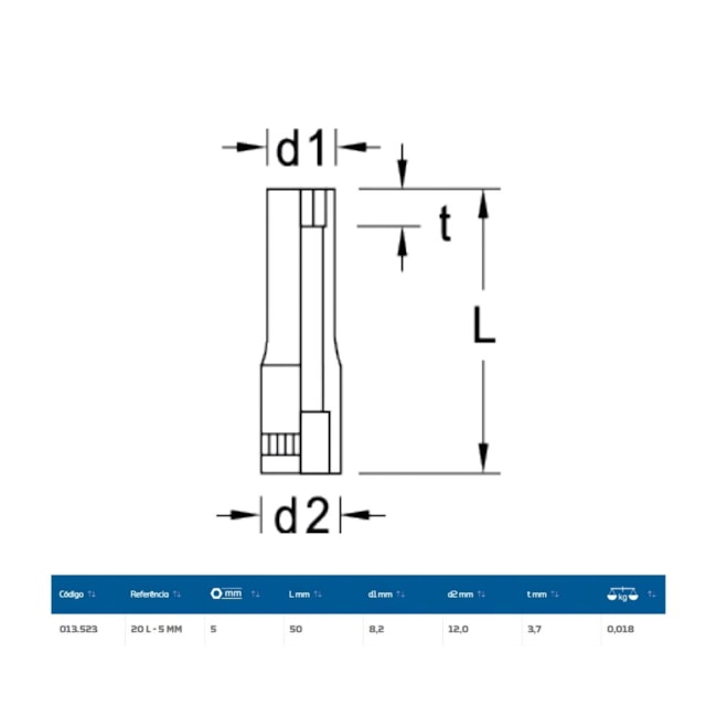 Soquete Sextavado 5mm Longo Encaixe 1/4