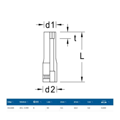 Soquete Sextavado 6mm Longo Encaixe 1/4