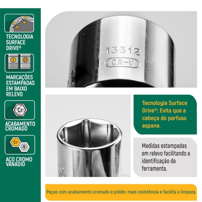 Soquete Sextavado 9mm Encaixe 3/8