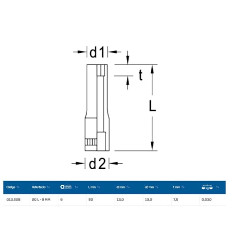 Soquete Sextavado 9mm Longo Encaixe 1/4