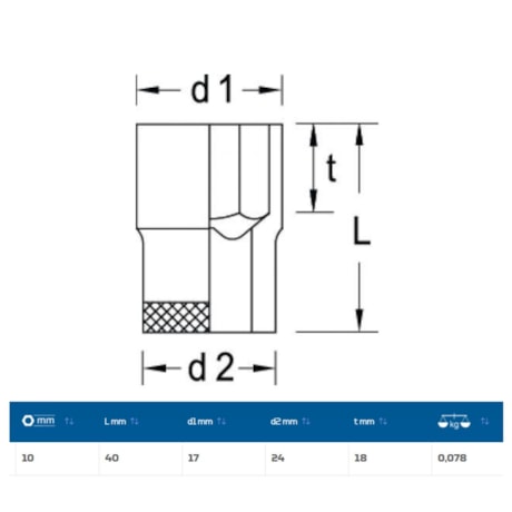 Soquete Sextavado Cobre-Berílio Antifaiscante 10mm Encaixe 1/2