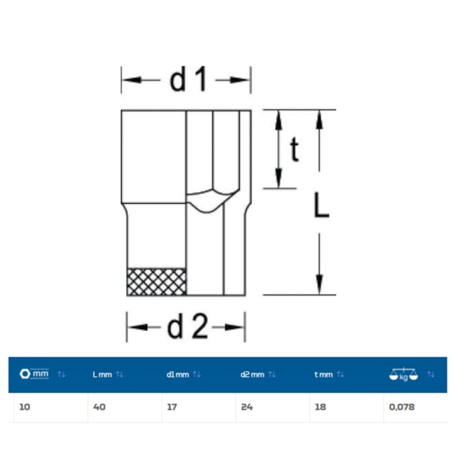 Soquete Sextavado Cobre-Berílio Antifaiscante 10mm Encaixe 1/2