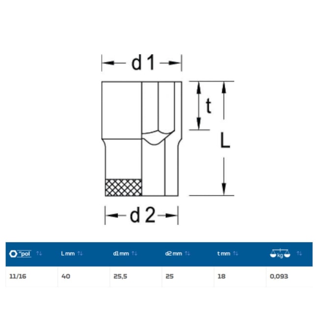 Soquete Sextavado Cobre-Berílio Antifaiscante 11/16