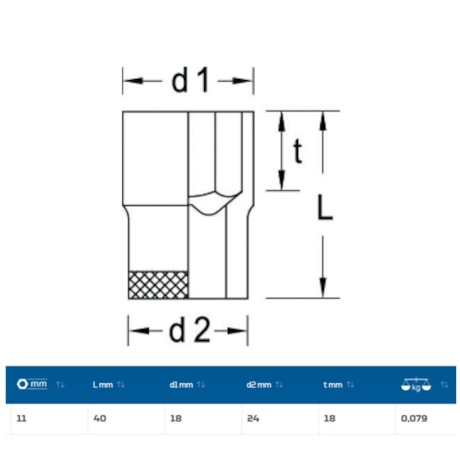 Soquete Sextavado Cobre-Berílio Antifaiscante 11mm Encaixe 1/2