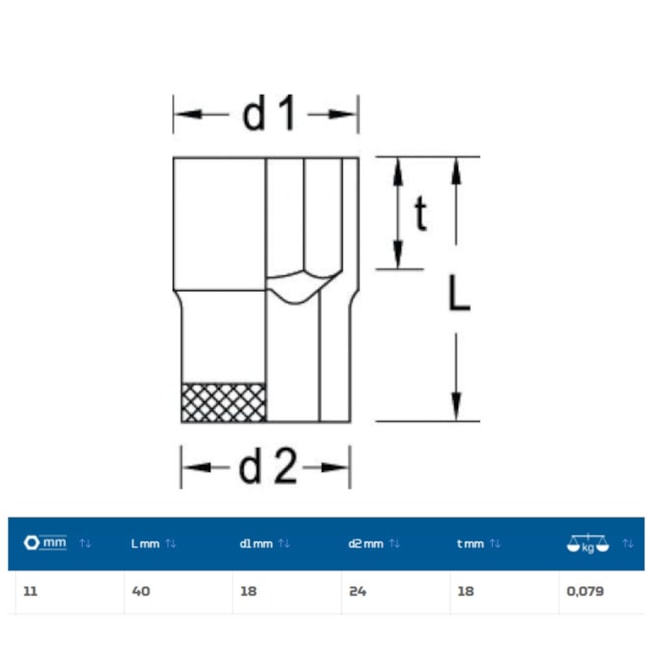 Soquete Sextavado Cobre-Berílio Antifaiscante 11mm Encaixe 1/2