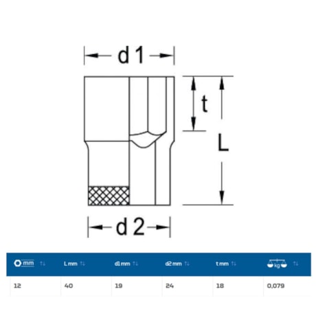 Soquete Sextavado Cobre-Berílio Antifaiscante 12mm Encaixe 1/2