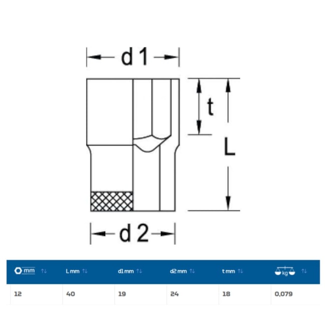 Soquete Sextavado Cobre-Berílio Antifaiscante 12mm Encaixe 1/2