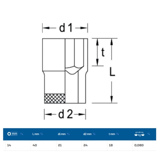 Soquete Sextavado Cobre-Berílio Antifaiscante 14mm Encaixe 1/2