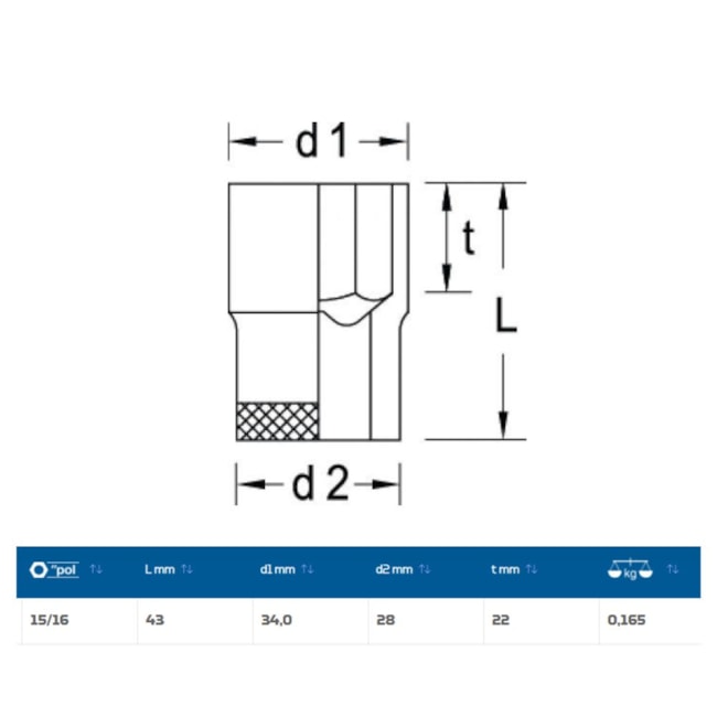 Soquete Sextavado Cobre-Berílio Antifaiscante 15/16