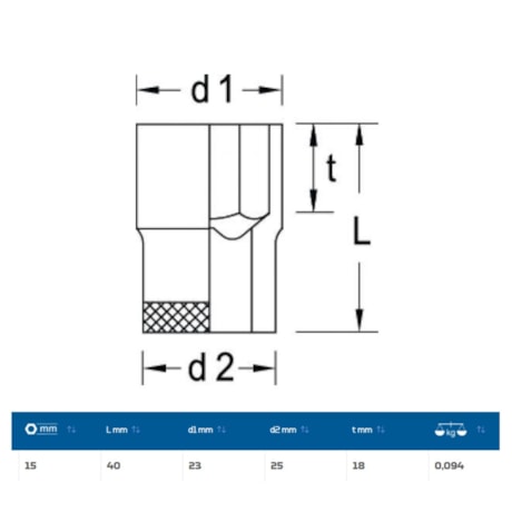 Soquete Sextavado Cobre-Berílio Antifaiscante 15mm Encaixe 1/2