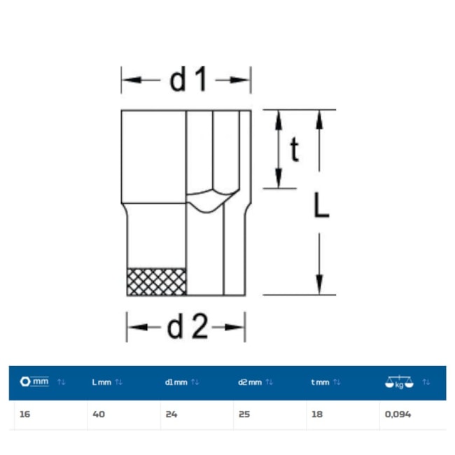 Soquete Sextavado Cobre-Berílio Antifaiscante 16mm Encaixe 1/2