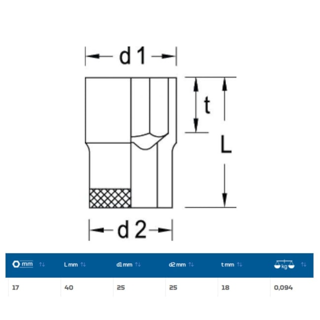 Soquete Sextavado Cobre-Berílio Antifaiscante 17mm Encaixe 1/2