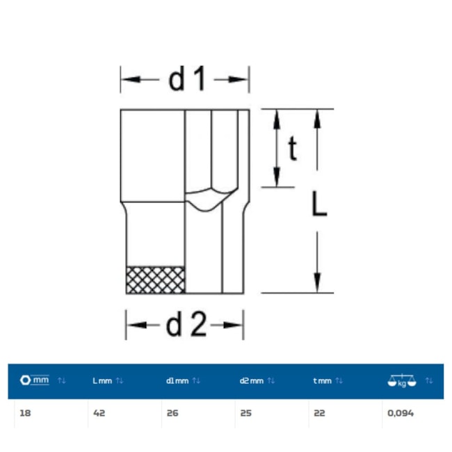 Soquete Sextavado Cobre-Berílio Antifaiscante 18mm Encaixe 1/2