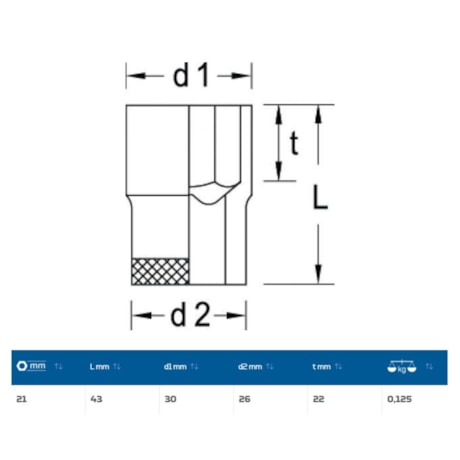 Soquete Sextavado Cobre-Berílio Antifaiscante 21mm Encaixe 1/2