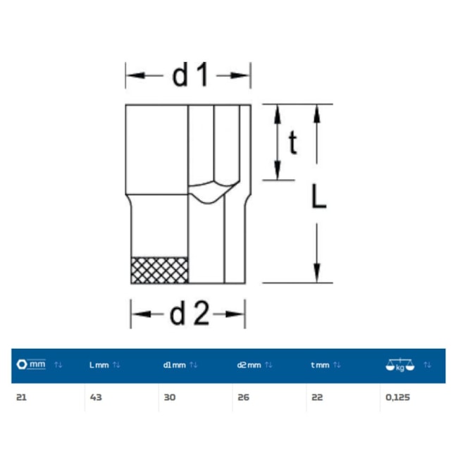 Soquete Sextavado Cobre-Berílio Antifaiscante 21mm Encaixe 1/2