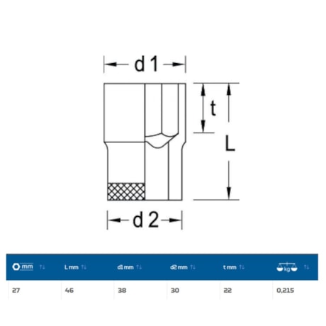 Soquete Sextavado Cobre-Berílio Antifaiscante 27mm Encaixe 1/2