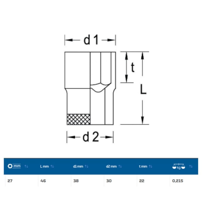 Soquete Sextavado Cobre-Berílio Antifaiscante 27mm Encaixe 1/2