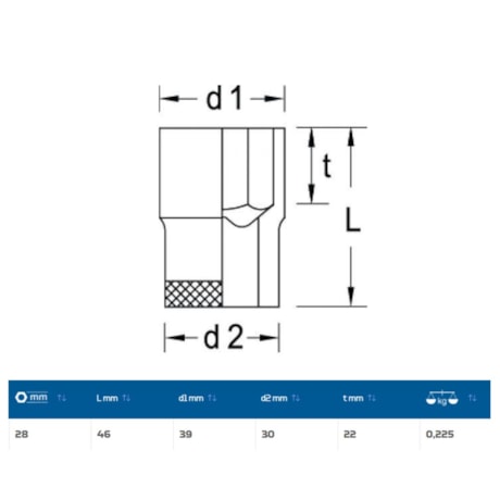 Soquete Sextavado Cobre-Berílio Antifaiscante 28mm Encaixe 1/2