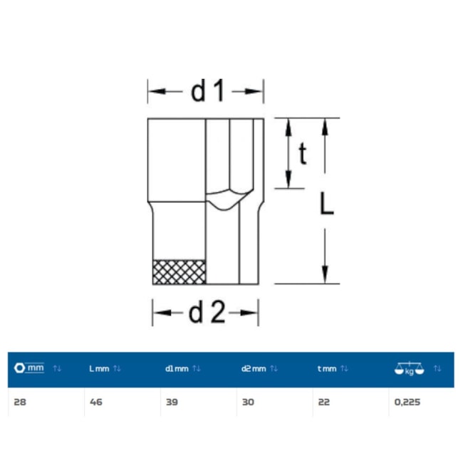 Soquete Sextavado Cobre-Berílio Antifaiscante 28mm Encaixe 1/2