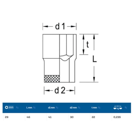 Soquete Sextavado Cobre-Berílio Antifaiscante 29mm Encaixe 1/2