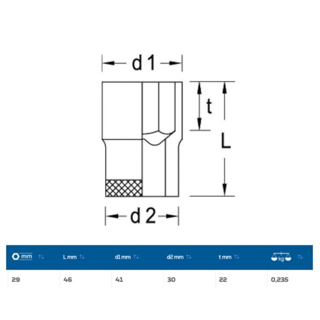 Soquete Sextavado Cobre-Berílio Antifaiscante 29mm Encaixe 1/2