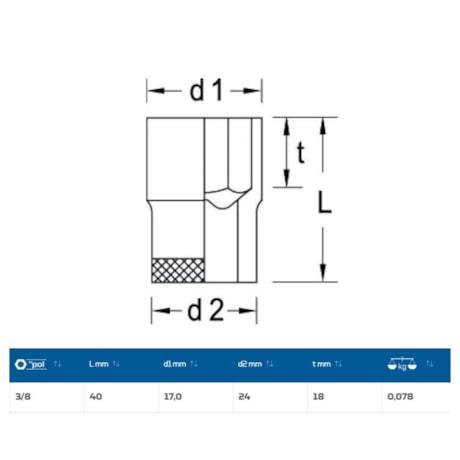 Soquete Sextavado Cobre-Berílio Antifaiscante 3/8