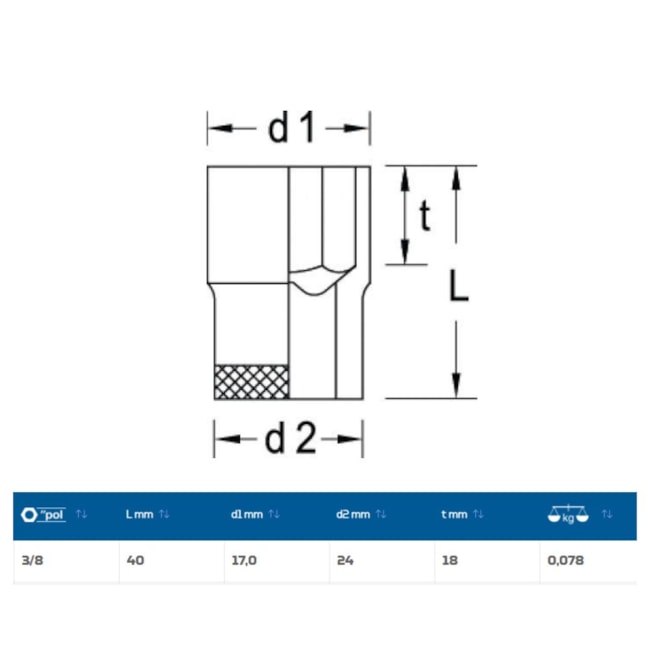 Soquete Sextavado Cobre-Berílio Antifaiscante 3/8