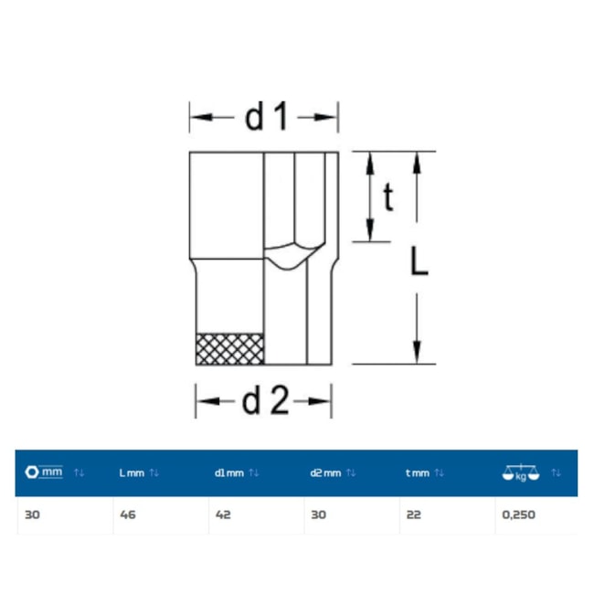 Soquete Sextavado Cobre-Berílio Antifaiscante 30mm Encaixe 1/2