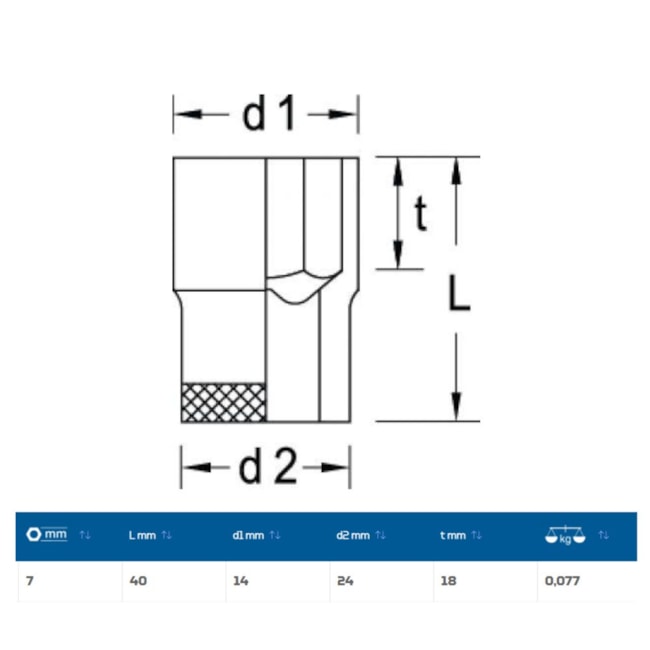 Soquete Sextavado Cobre-Berílio Antifaiscante 7mm Encaixe 1/2